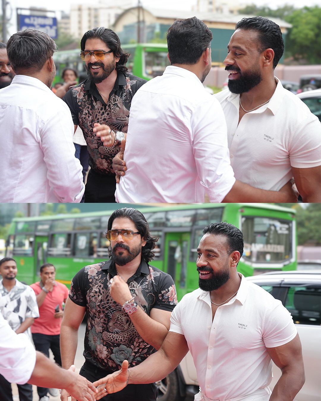 Guests greeting one another outside the showroom.